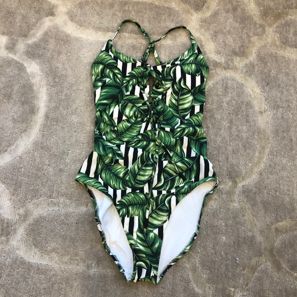 Red Carter Havana Leaf Lace-up One Piece Swimsuit - Picture 2 of 8